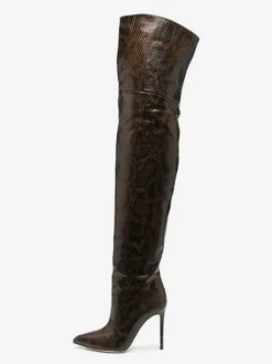 Bottes cuissardes sexy pour femmes bout pointu motif serpent talons hauts