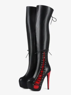 Bottes cuissardes sexy unisexes à plateforme et lacets à talons hauts au-dessus du genou