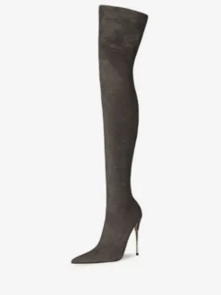 Bottes cuissardes à talons hauts en daim violet pour femmes