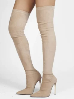 Bottes cuissardes à talons hauts en daim violet pour femmes