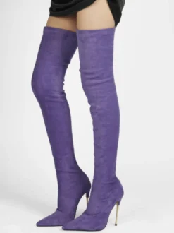 Bottes cuissardes à talons hauts en daim violet pour femmes