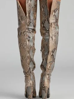 Bottes cuissardes à talons hauts pour femmes bout pointu motif serpent cuissardes