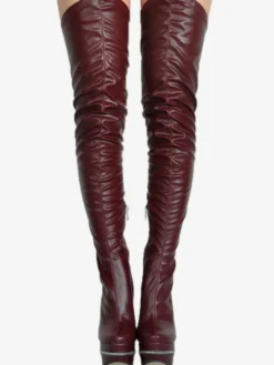 Bottes cuissardes à talons hauts pour femmes en cuir noir avec fermeture éclair à l'arrière bottes sexy montantes au-dessus du genou chaussures de soirée