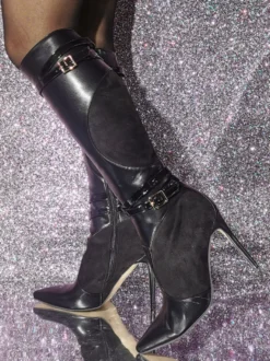 Bottes Cuissards En Cuir PU À Talon Aiguille Pour Femmes