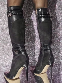 Bottes Cuissards En Cuir PU À Talon Aiguille Pour Femmes