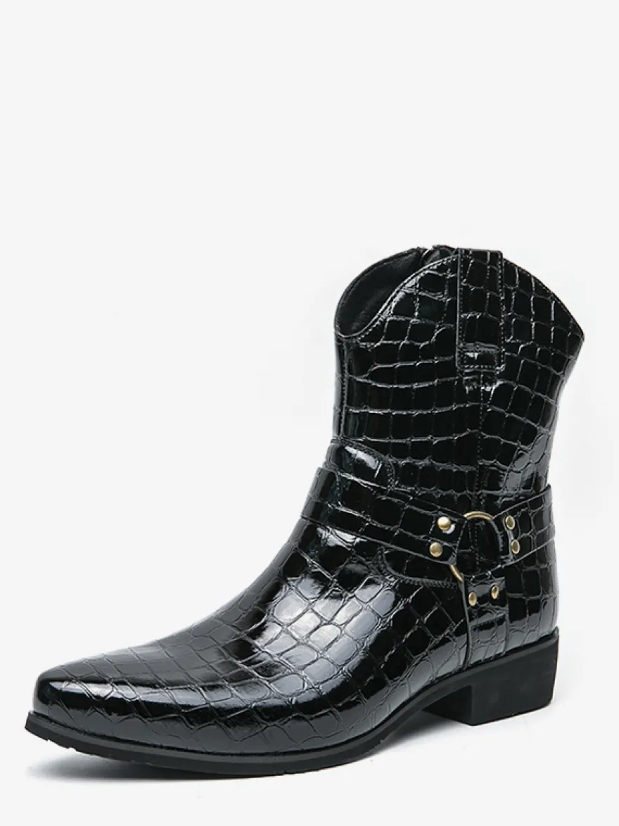 Bottes de cowboy à imprimé crocodile pour hommes bottes courtes à bout pointu et à talon bas