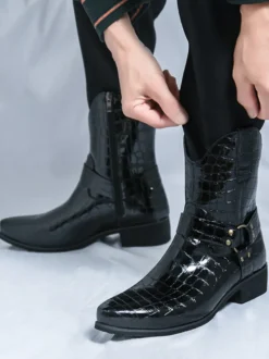 Bottes de cowboy à imprimé crocodile pour hommes bottes courtes à bout pointu et à talon bas