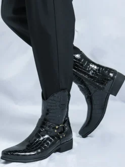 Bottes de cowboy à imprimé crocodile pour hommes bottes courtes à bout pointu et à talon bas
