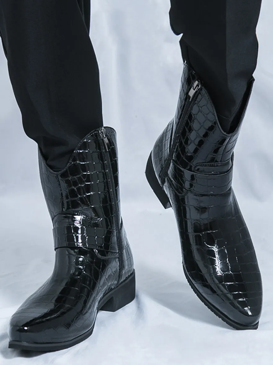 Bottes de cowboy à imprimé crocodile pour hommes bottes courtes à bout pointu et à talon bas
