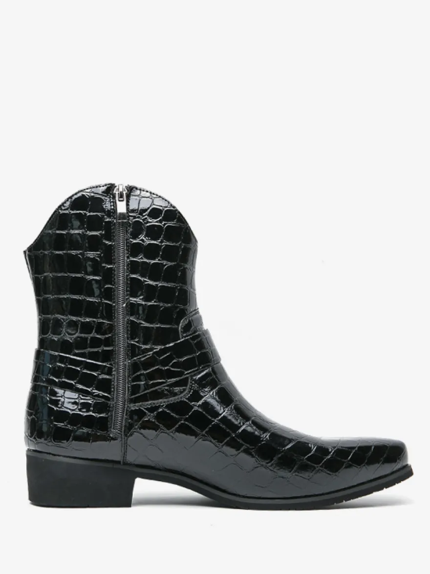 Bottes de cowboy à imprimé crocodile pour hommes bottes courtes à bout pointu et à talon bas