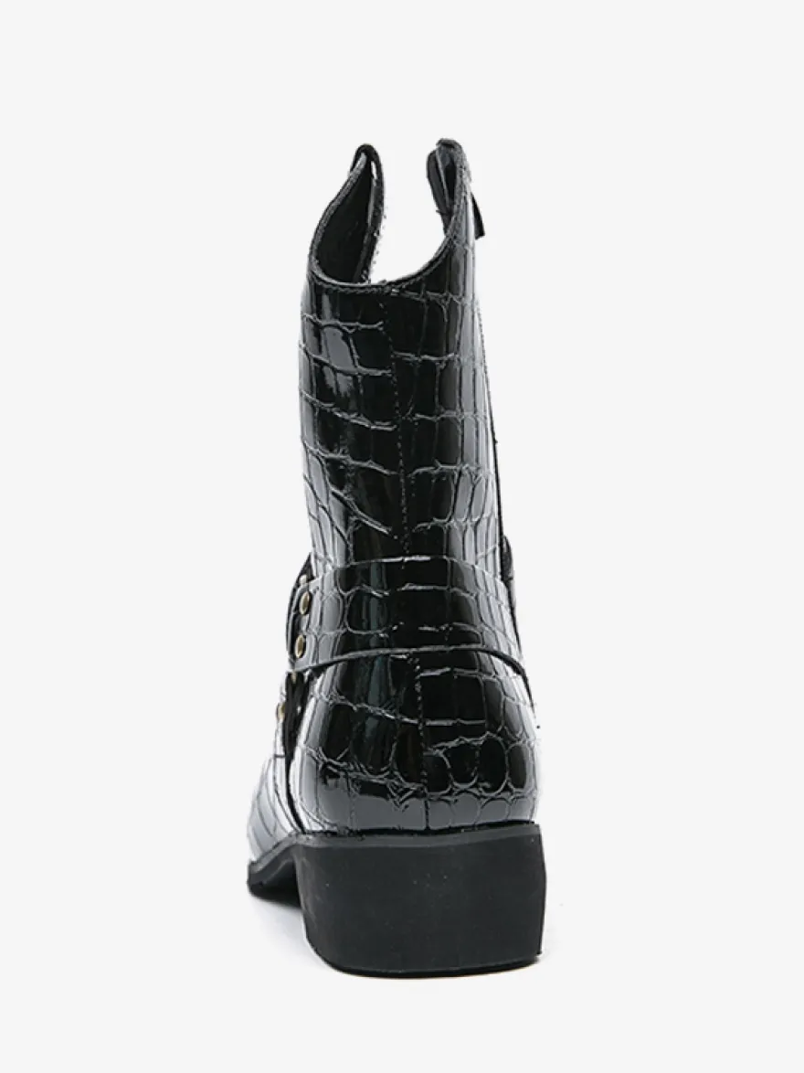 Bottes de cowboy à imprimé crocodile pour hommes bottes courtes à bout pointu et à talon bas