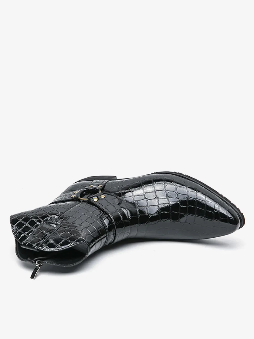 Bottes de cowboy à imprimé crocodile pour hommes bottes courtes à bout pointu et à talon bas