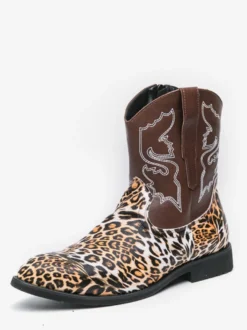 Bottes de cowboy montantes pour hommes chaussures à broderies léopard western