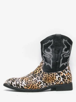 Bottes de cowboy montantes pour hommes chaussures à broderies léopard western