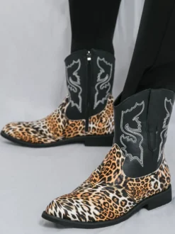 Bottes de cowboy montantes pour hommes chaussures à broderies léopard western