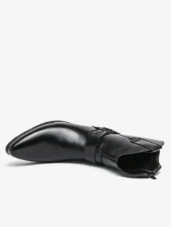 Bottes de cowboy pour hommes à bout pointu en cuir à talon bas et boutons décoratifs