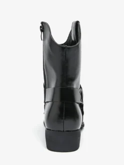 Bottes de cowboy pour hommes à bout pointu en cuir à talon bas et boutons décoratifs