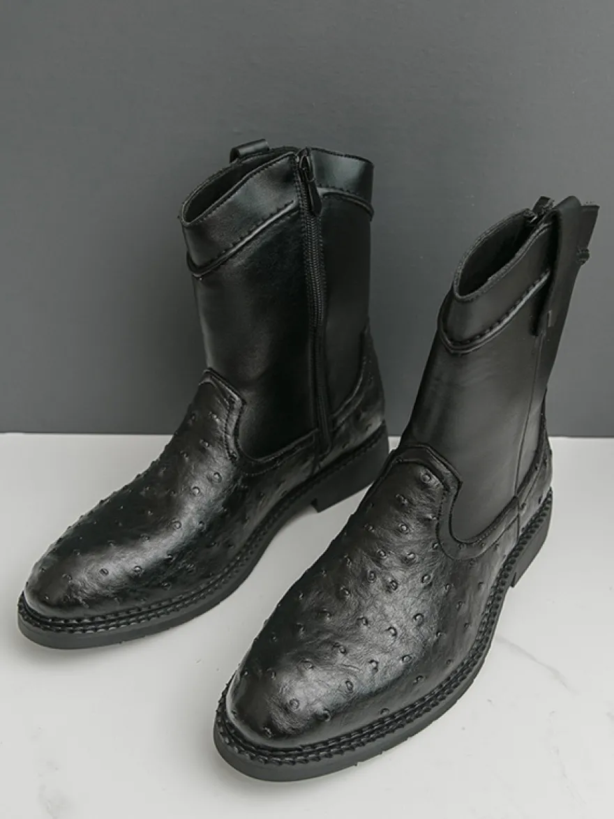 Bottes de cowboy pour hommes bottines à bout rond et talon bas à enfiler et fermeture éclair latérale