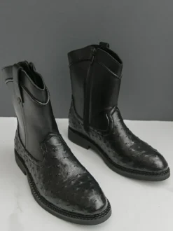 Bottes de cowboy pour hommes bottines à bout rond et talon bas à enfiler et fermeture éclair latérale