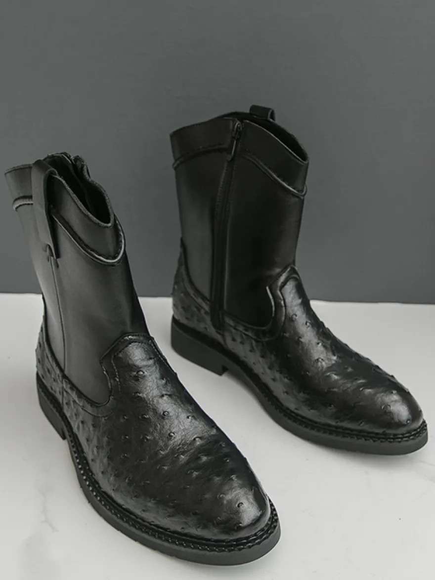 Bottes de cowboy pour hommes bottines à bout rond et talon bas à enfiler et fermeture éclair latérale