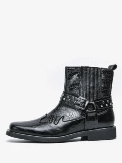 Bottes de cowboy pour hommes bout carré rivets bottes de motard punk bottes montantes à enfiler