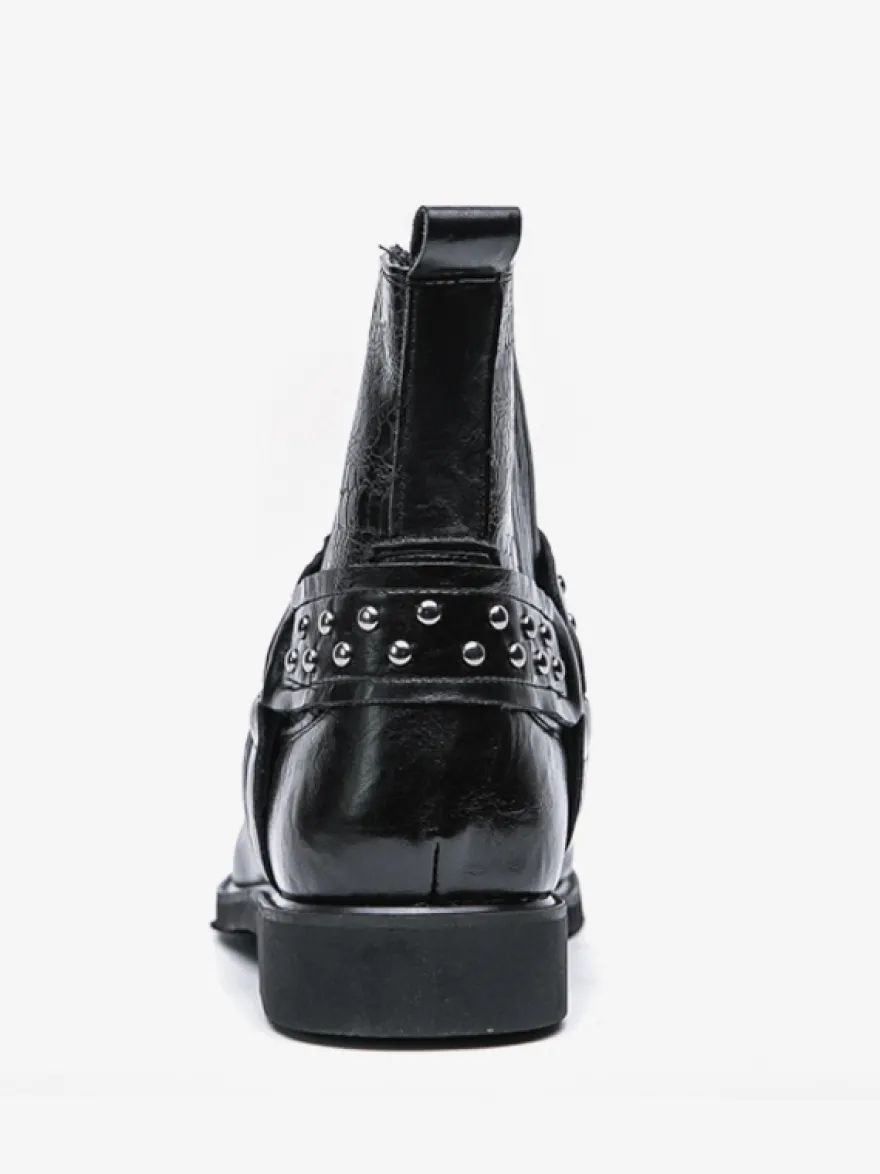 Bottes de cowboy pour hommes bout carré rivets bottes de motard punk bottes montantes à enfiler