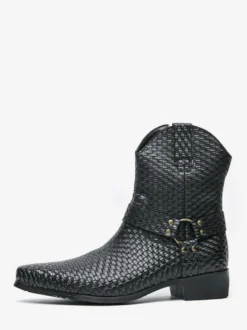 Bottes de cowboy pour hommes bottines en cuir tressé à bout pointu et à talon bas