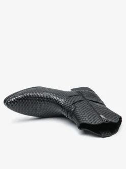 Bottes de cowboy pour hommes bottines en cuir tressé à bout pointu et à talon bas