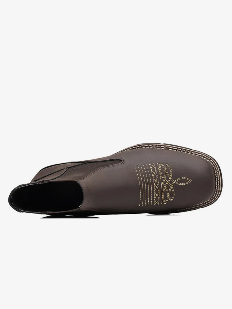 Bottes de cowboy western pour hommes bottines Chelsea à bout carré bottines décontractées à broderies rétro