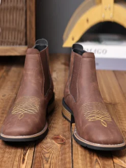 Bottes de cowboy western pour hommes bottines Chelsea à bout carré bottines décontractées à broderies rétro