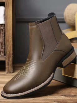 Bottes de cowboy western pour hommes bottines Chelsea à bout carré bottines décontractées à broderies rétro