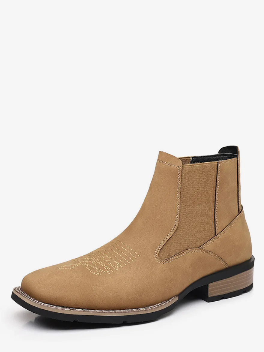 Bottes de cowboy western pour hommes bottines Chelsea à bout carré bottines décontractées à broderies rétro