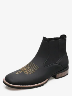 Bottes de cowboy western pour hommes bottines Chelsea à bout carré bottines décontractées à broderies rétro