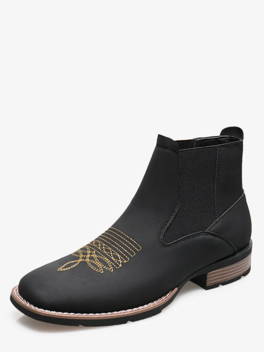 Bottes de cowboy western pour hommes bottines Chelsea à bout carré bottines décontractées à broderies rétro