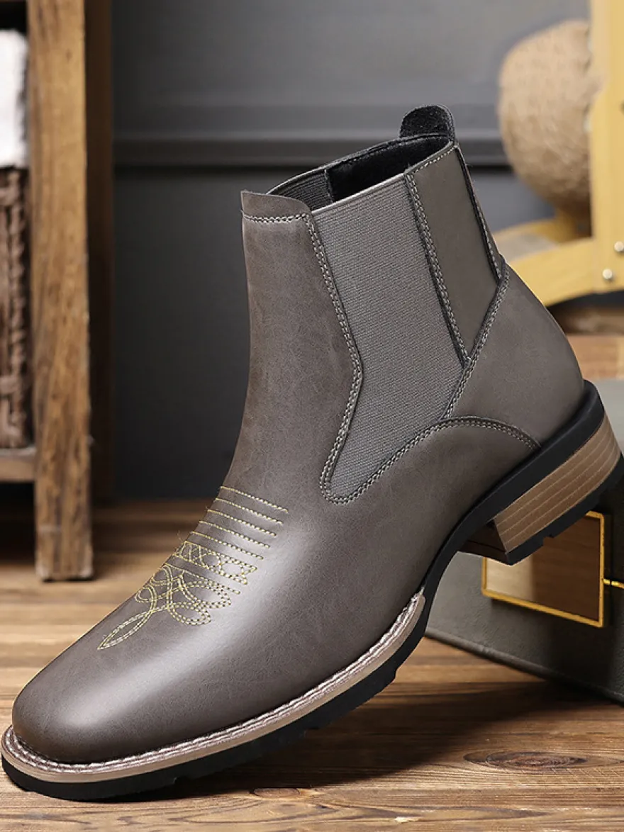 Bottes de cowboy western pour hommes bottines Chelsea à bout carré bottines décontractées à broderies rétro
