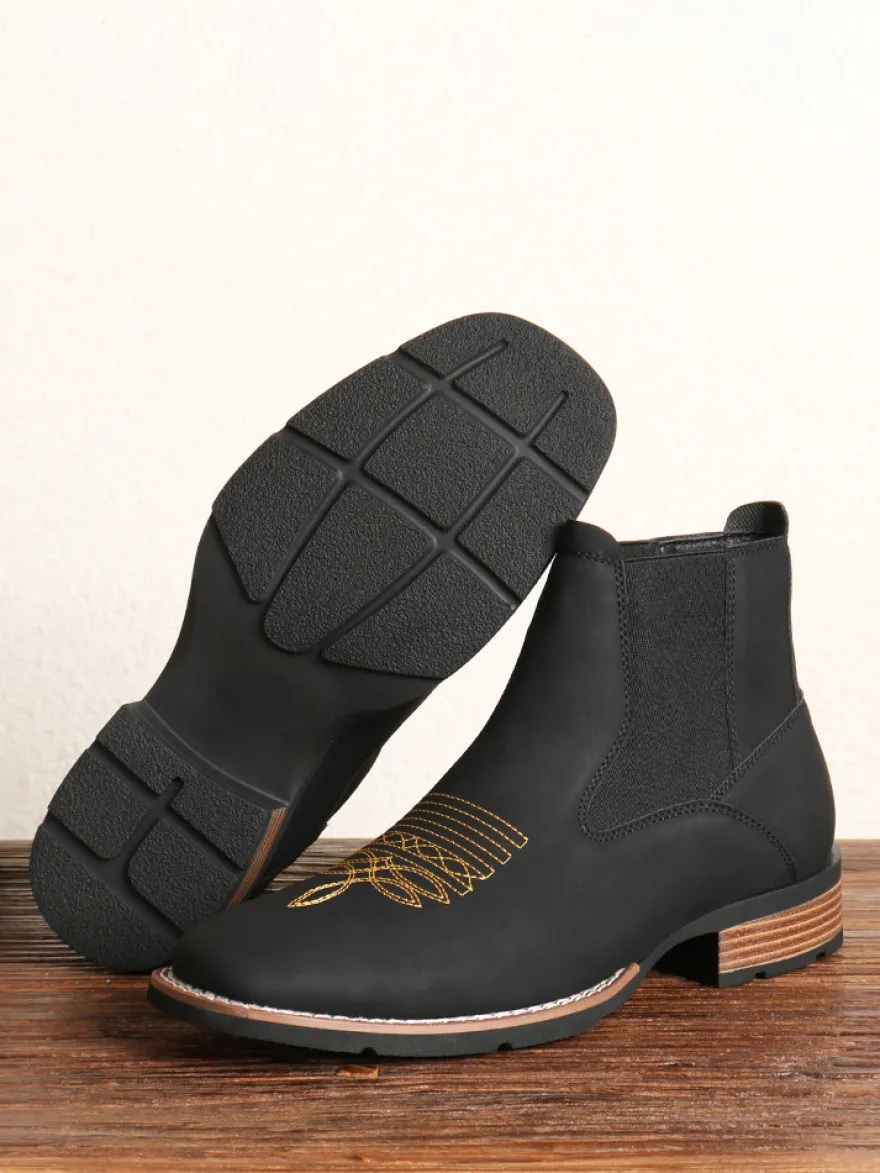 Bottes de cowboy western pour hommes bottines Chelsea à bout carré bottines décontractées à broderies rétro