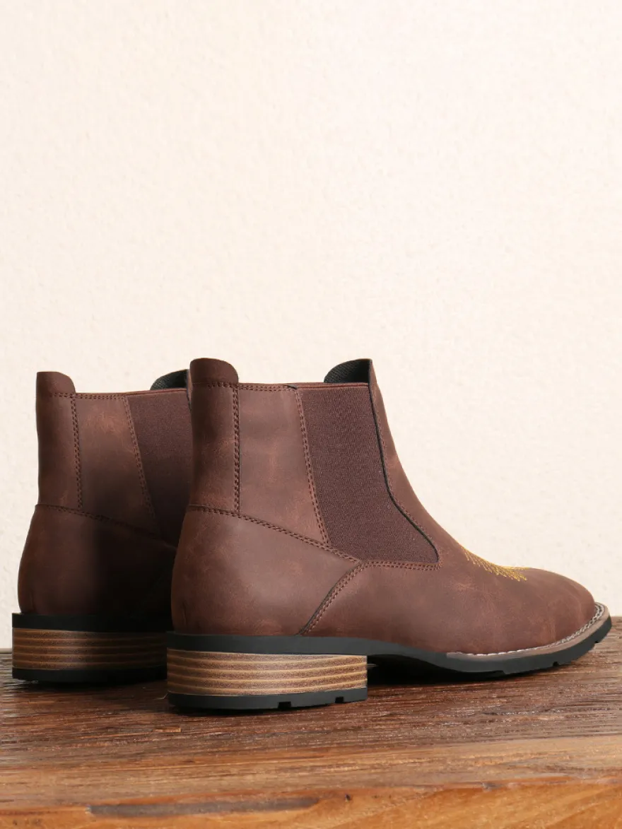 Bottes de cowboy western pour hommes bottines Chelsea à bout carré bottines décontractées à broderies rétro
