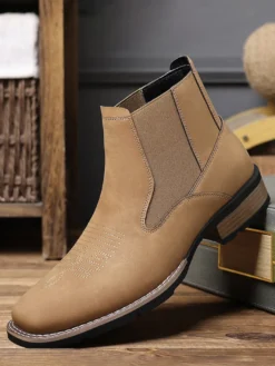 Bottes de cowboy western pour hommes bottines Chelsea à bout carré bottines décontractées à broderies rétro