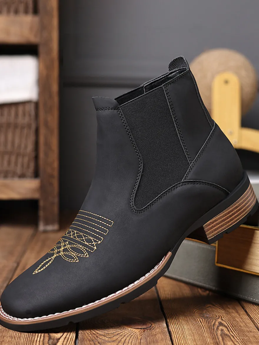 Bottes de cowboy western pour hommes bottines Chelsea à bout carré bottines décontractées à broderies rétro