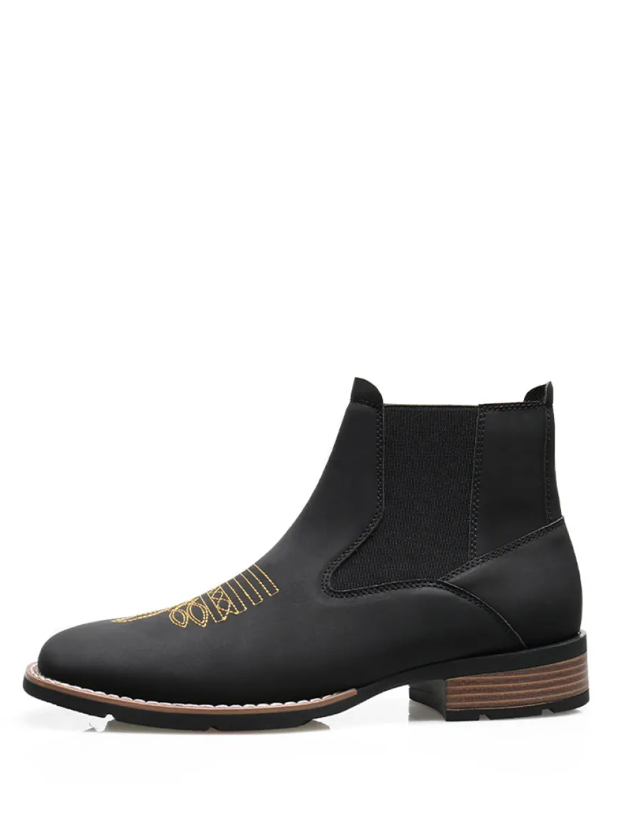 Bottes de cowboy western pour hommes bottines Chelsea à bout carré bottines décontractées à broderies rétro