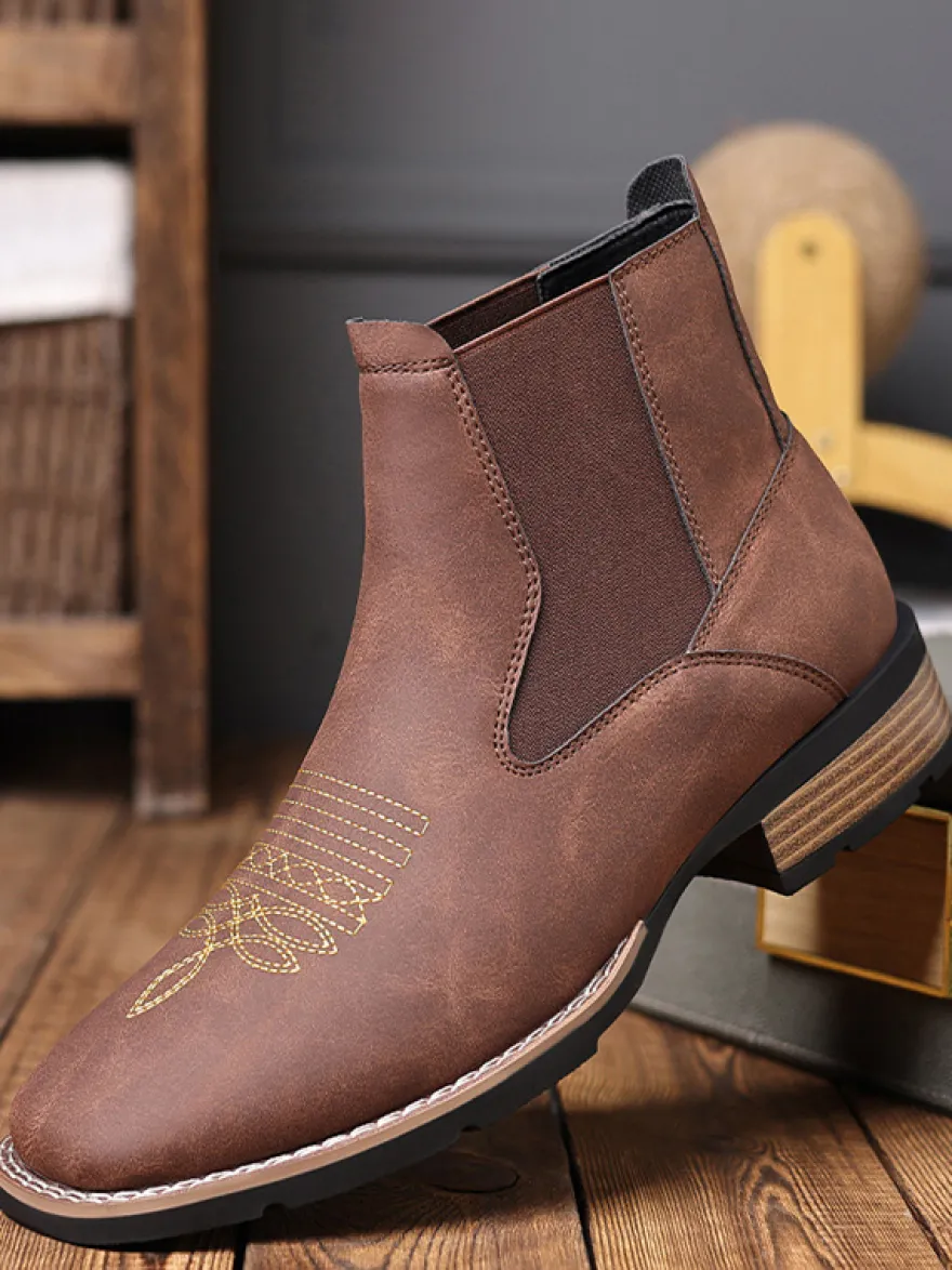 Bottes de cowboy western pour hommes bottines Chelsea à bout carré bottines décontractées à broderies rétro