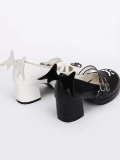 Bottes de lolita noires en patchwork à talons épais Déguisements Halloween