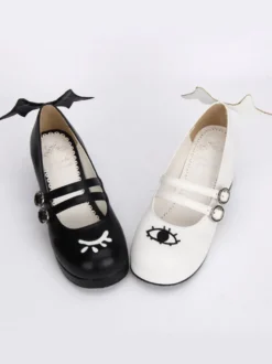 Bottes de lolita noires en patchwork à talons épais Déguisements Halloween