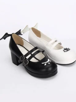 Bottes de lolita noires en patchwork à talons épais Déguisements Halloween