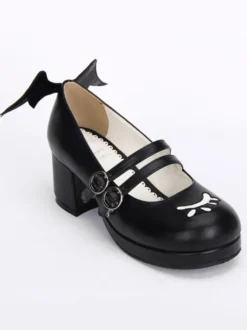 Bottes de lolita noires en patchwork à talons épais Déguisements Halloween