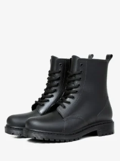 Bottes de pluie pour femmes Bottines imperméables à lacets à bout rond noires