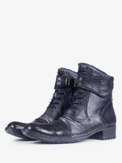 Bottes de travail Martin pour hommes en cuir de vachette classique noir bottines courtes à lacets