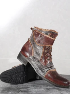Bottes de travail Martin pour hommes en cuir de vachette classique noir bottines courtes à lacets