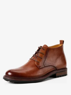 Bottes de travail Martin pour hommes Bottines chics en cuir de vachette marron café