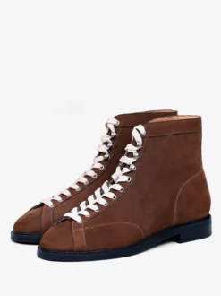 Bottes de travail Martin pour hommes en cuir de vachette classique marron foncé à lacets bottines courtes